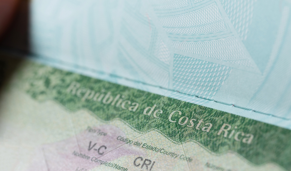 Issued,Costa,Rica,Visa,In,Passport,Macro,Close,Up,View.